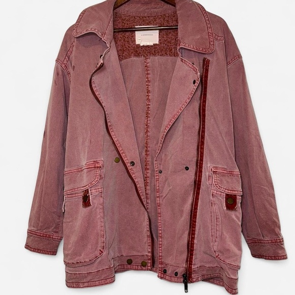 Anthropologie Pink Mauve "Letty Relaxed Moto Parka" Lightweight Utility Jacket - Picture 2 of 10